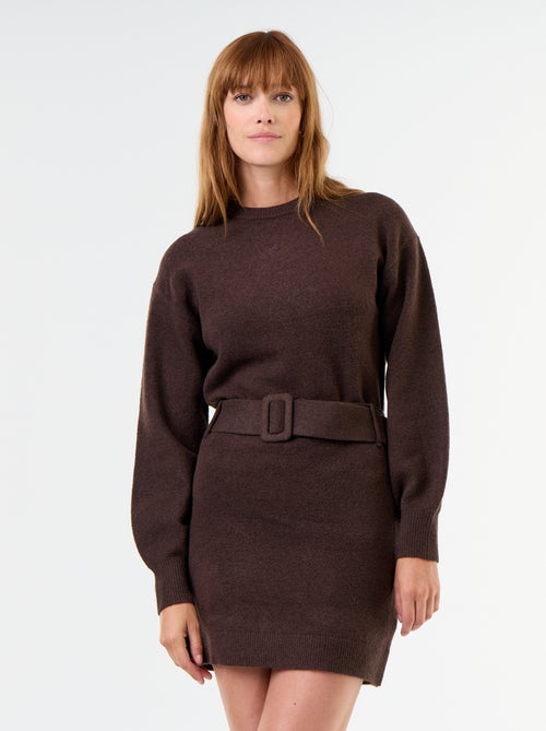 Vestido de punto con cinturón - Kiabi