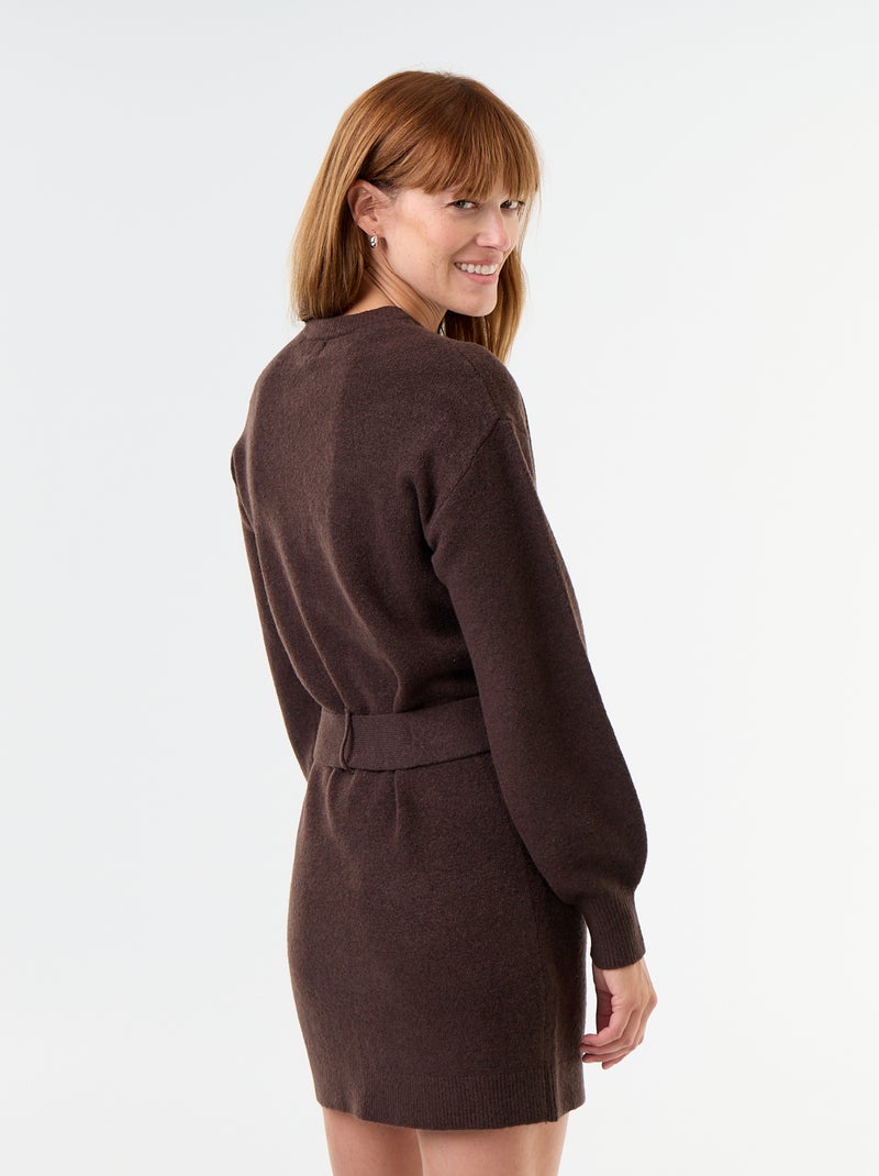 Vestido de punto con cinturón Marron - Kiabi