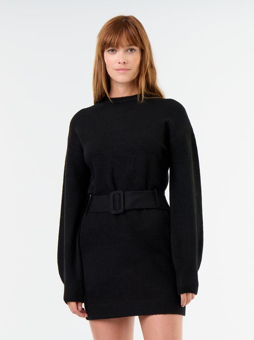 Vestido de punto con cinturón - Kiabi