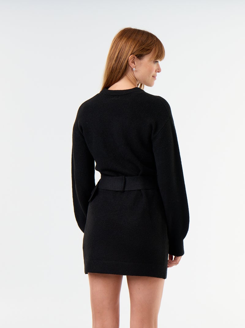 Vestido de punto con cinturón Negro - Kiabi