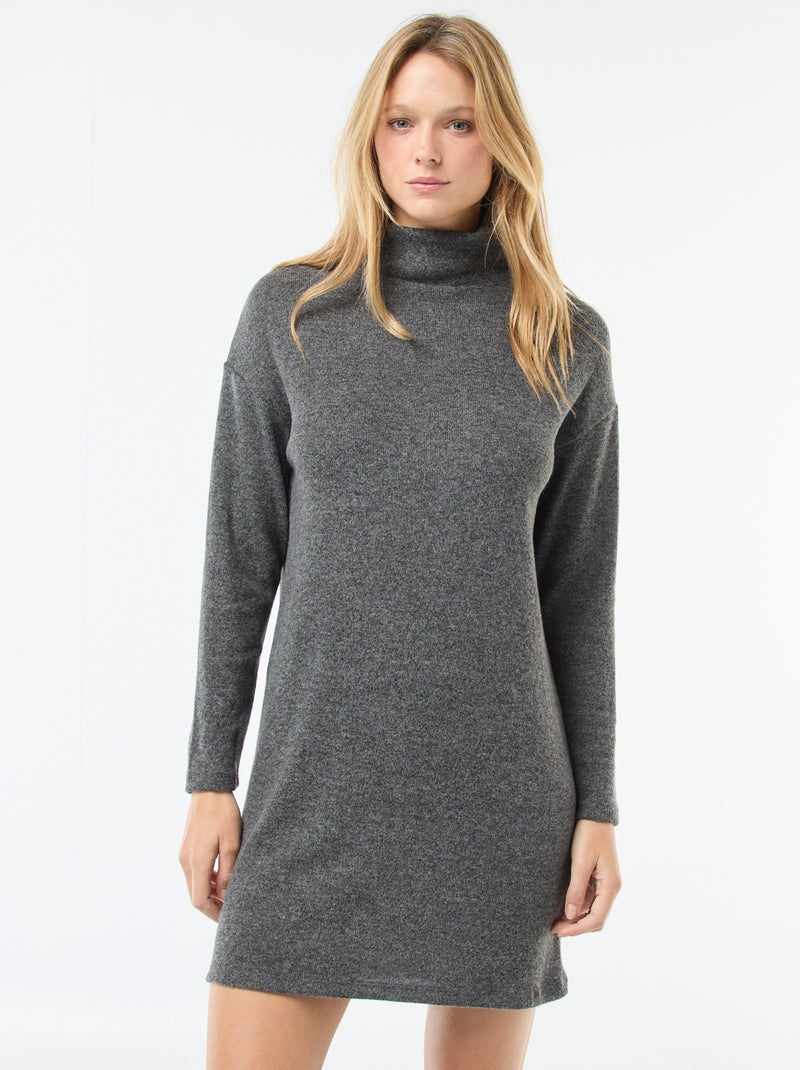 Vestido de punto con cuello alto Gris Mujer Kiabi
