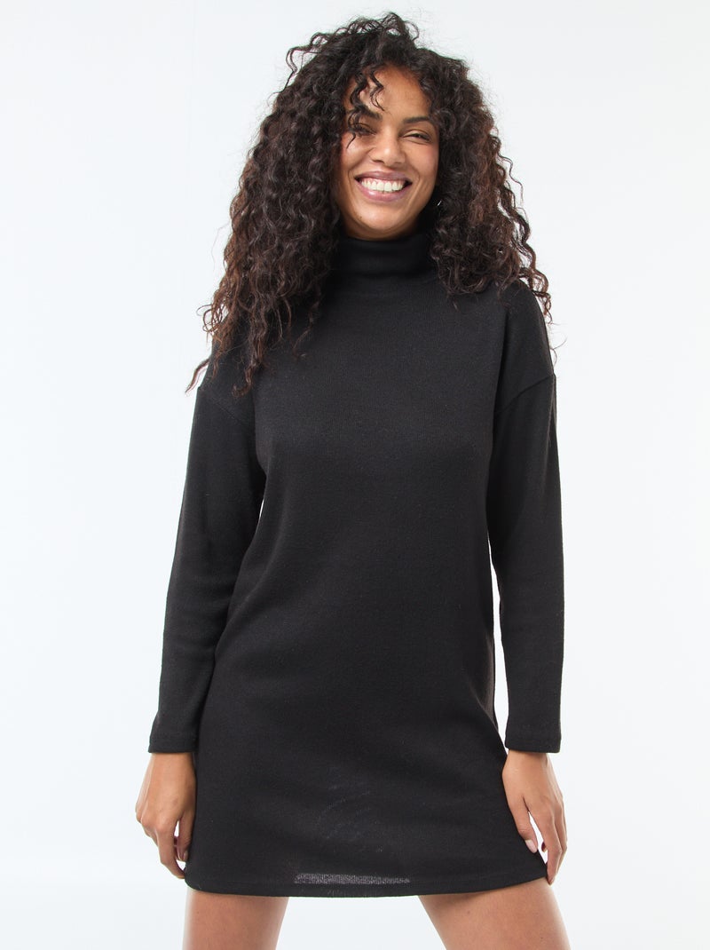 Vestido de punto con cuello alto Negro - Kiabi
