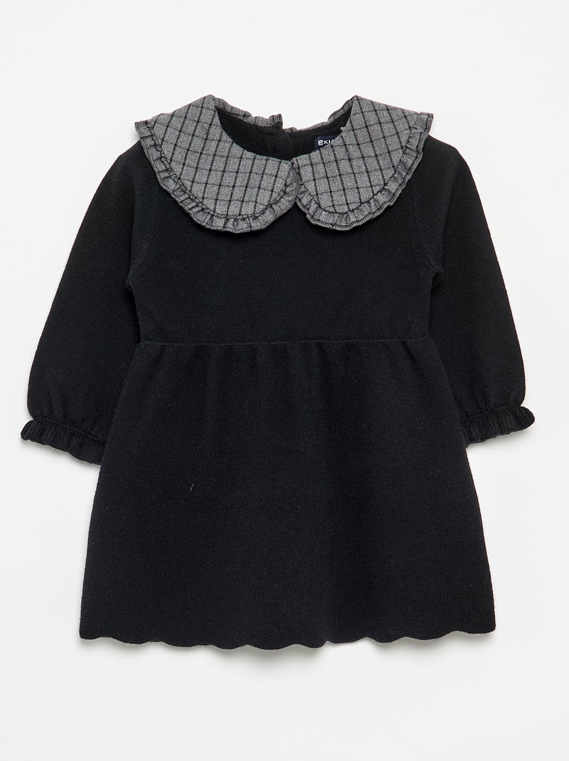Vestido de punto con cuello Claudine Negro - Kiabi