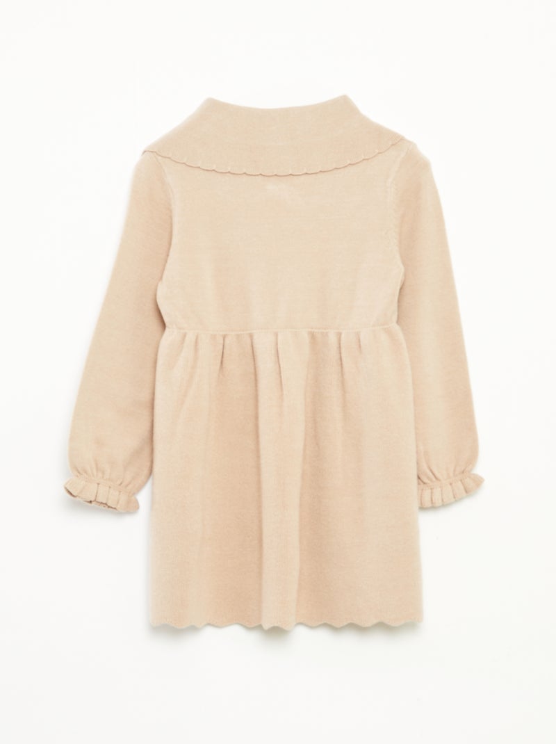 Vestido de punto con cuello de lazo Beige - Kiabi