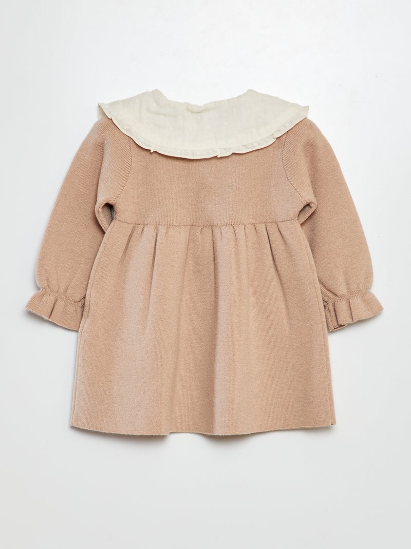 Vestido de punto con cuello de plumeti BEIGE - Kiabi