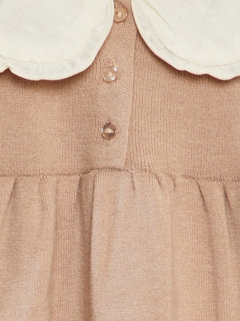 Vestido de punto con cuello de plumeti BEIGE - Kiabi