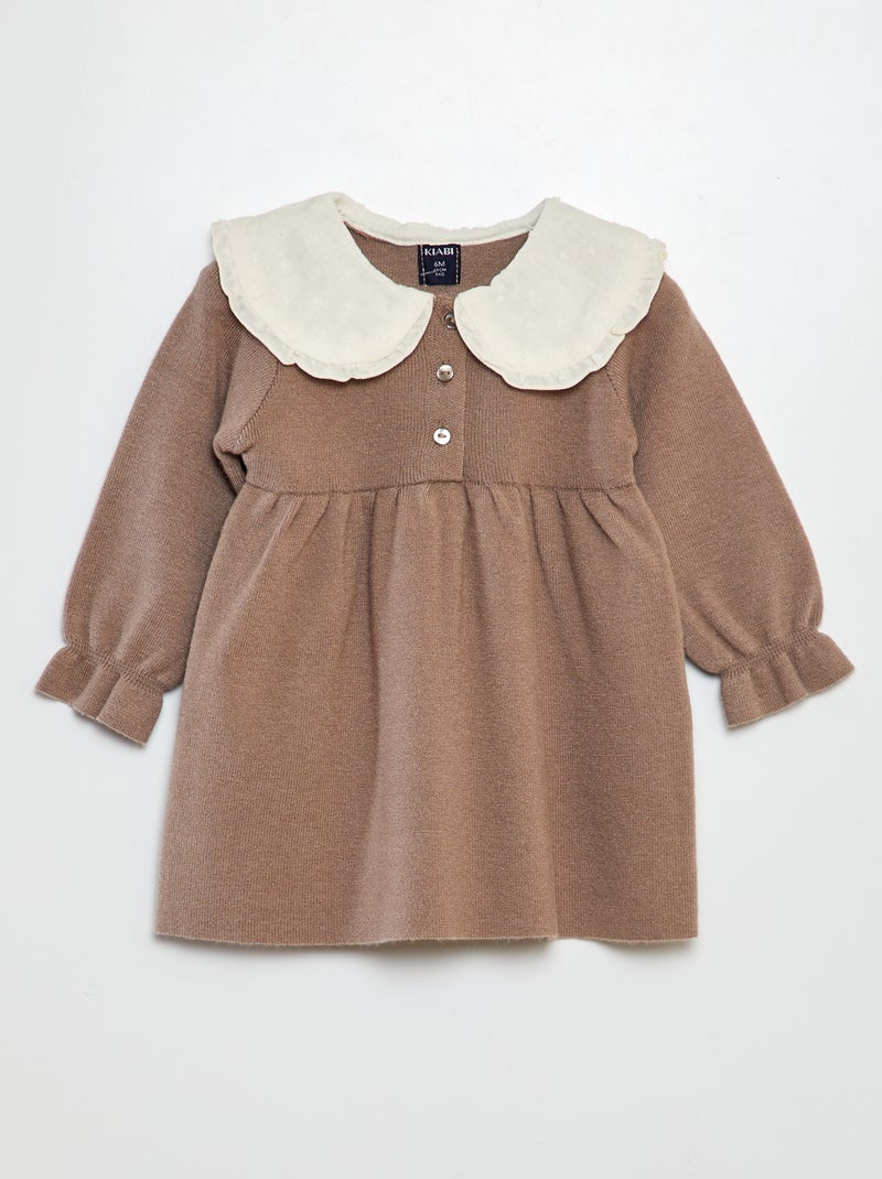 Vestido de punto con cuello de plumeti BEIGE - Kiabi