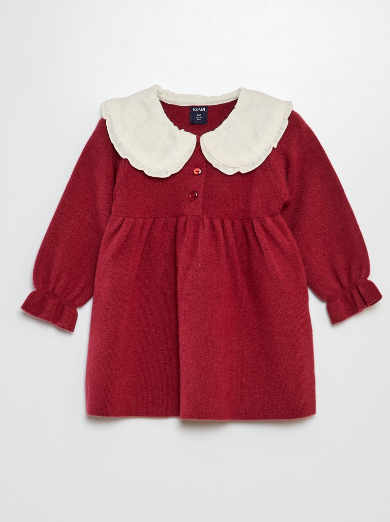 Vestido de punto con cuello de plumeti ROJO - Kiabi