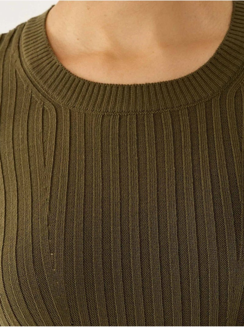Vestido de punto con cuello redondo Caqui - Kiabi