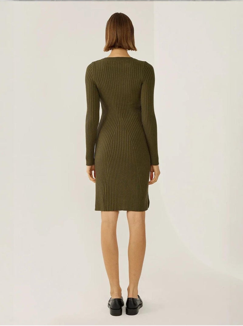 Vestido de punto con cuello redondo Caqui - Kiabi