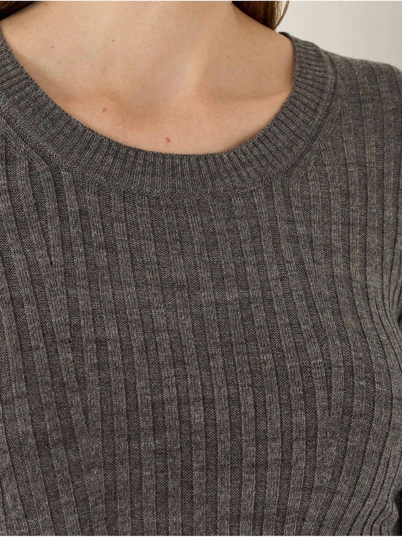 Vestido de punto con cuello redondo Gris - Kiabi