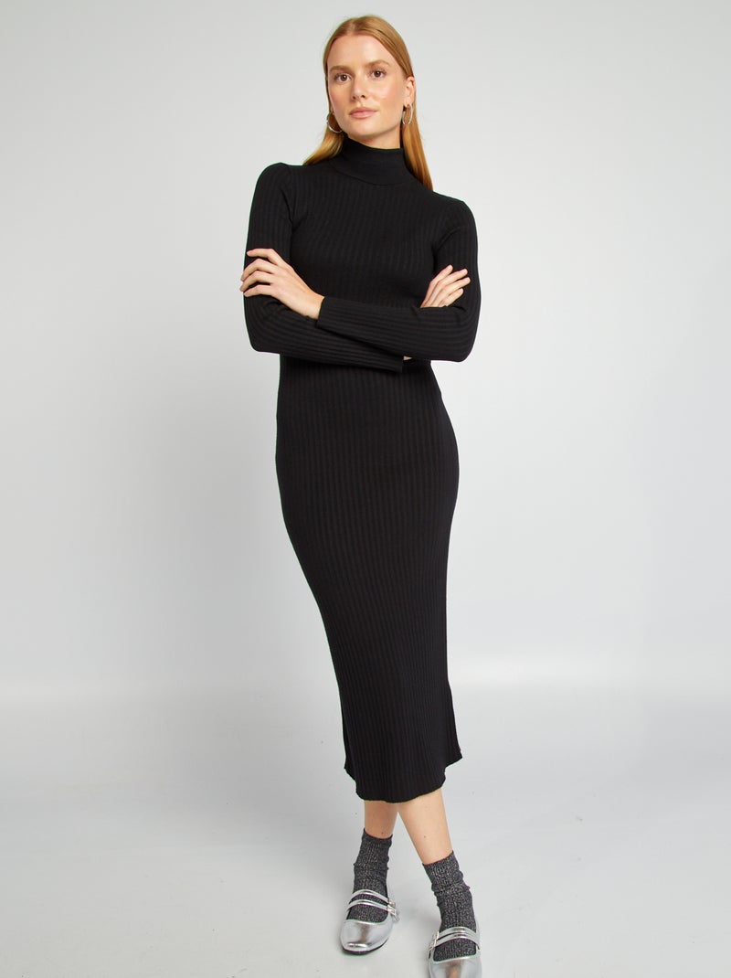 Vestido de punto con cuello vuelto negro - Kiabi