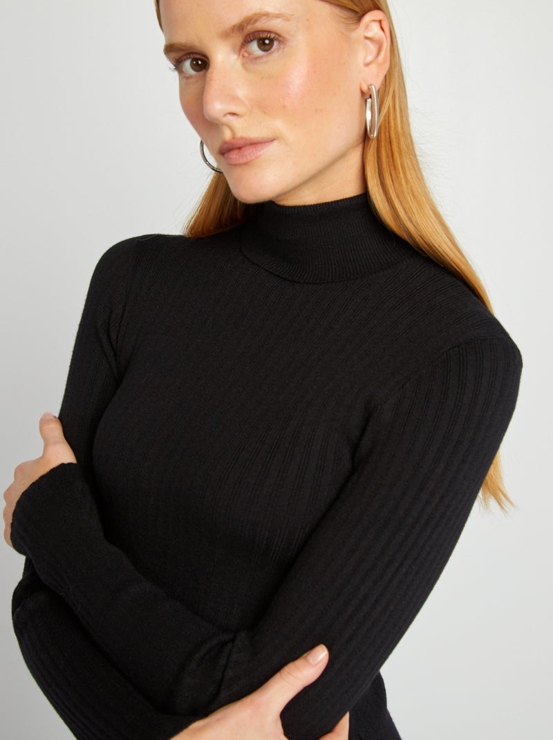 Vestido de punto con cuello vuelto negro - Kiabi