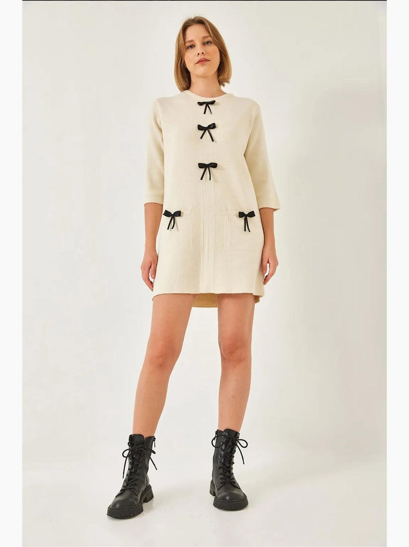 Vestido de punto con detalle de lazo lucci Beige arcilla - Kiabi