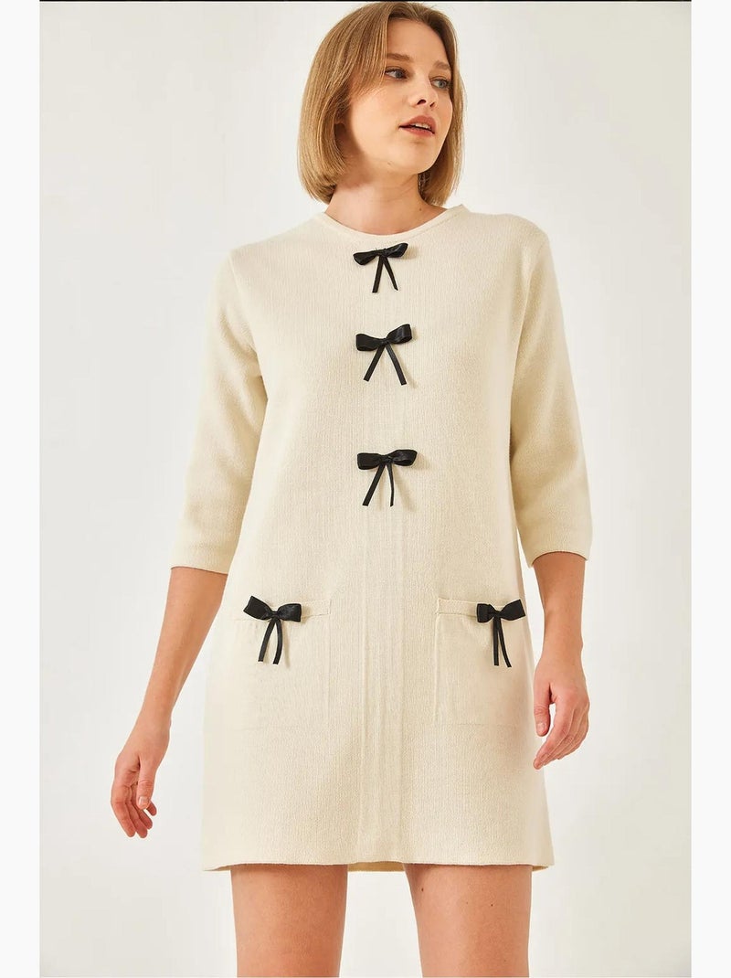 Vestido de punto con detalle de lazo lucci Beige arcilla - Kiabi