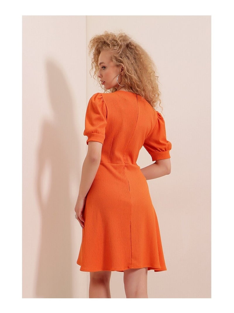Vestido de punto con escote cuadrado Naranja - Kiabi