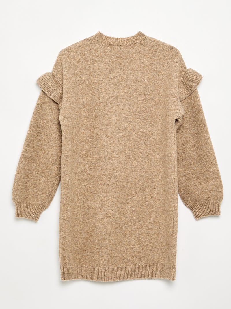 Vestido de punto con hombros con volantes Beige - Kiabi