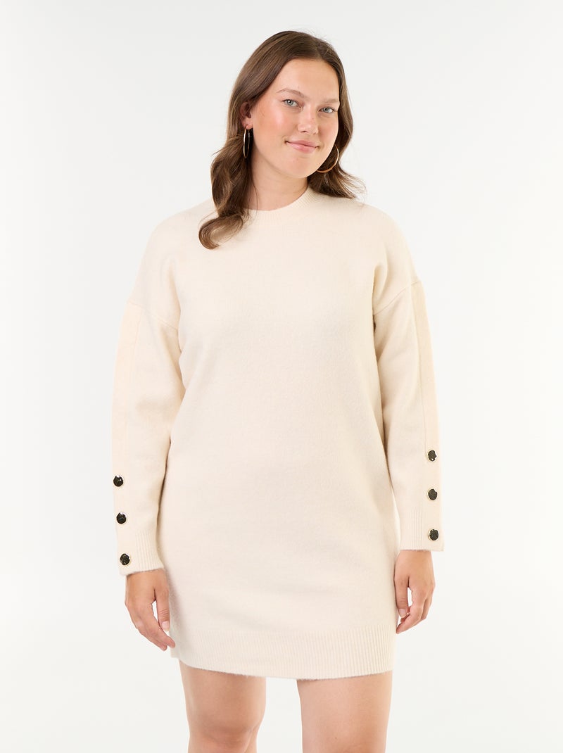 Vestido de punto con mangas abotonadas Beige - Kiabi