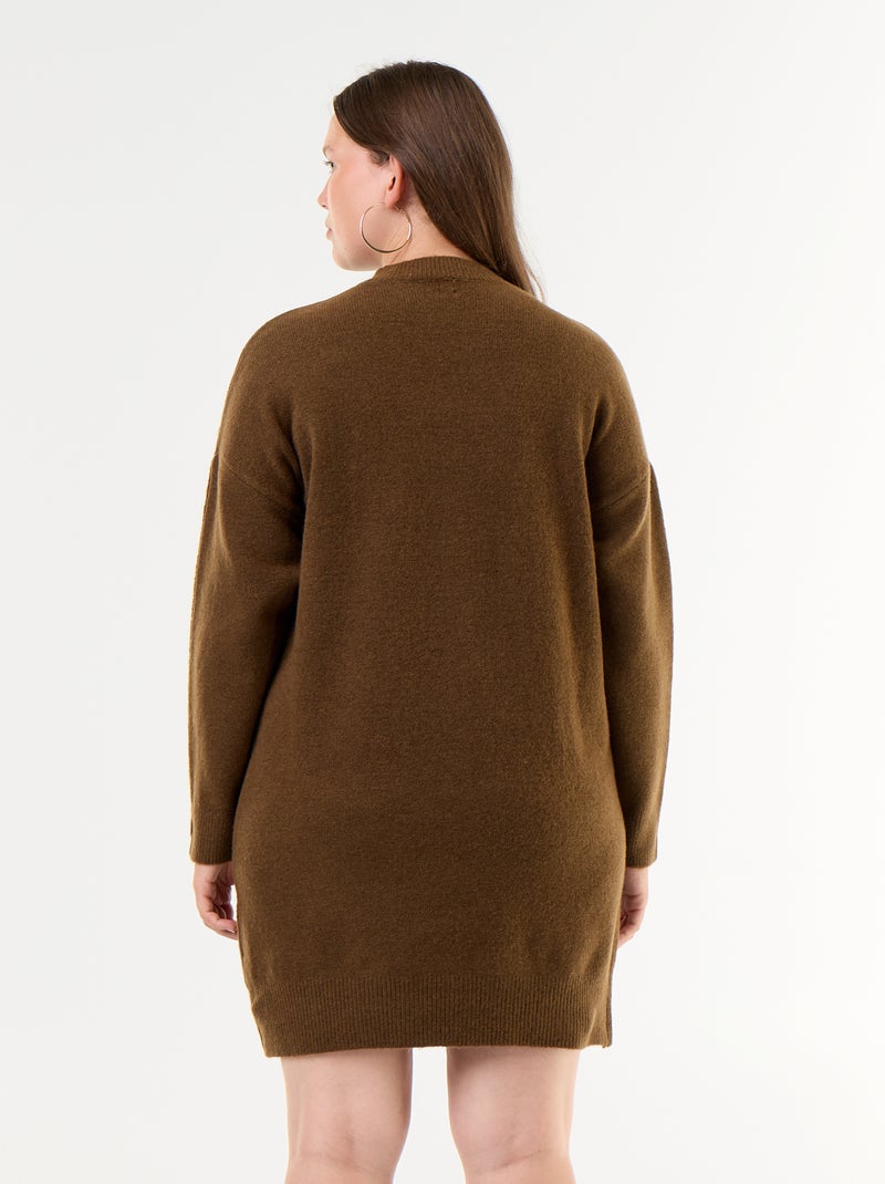 Vestido de punto con mangas abotonadas Marron - Kiabi