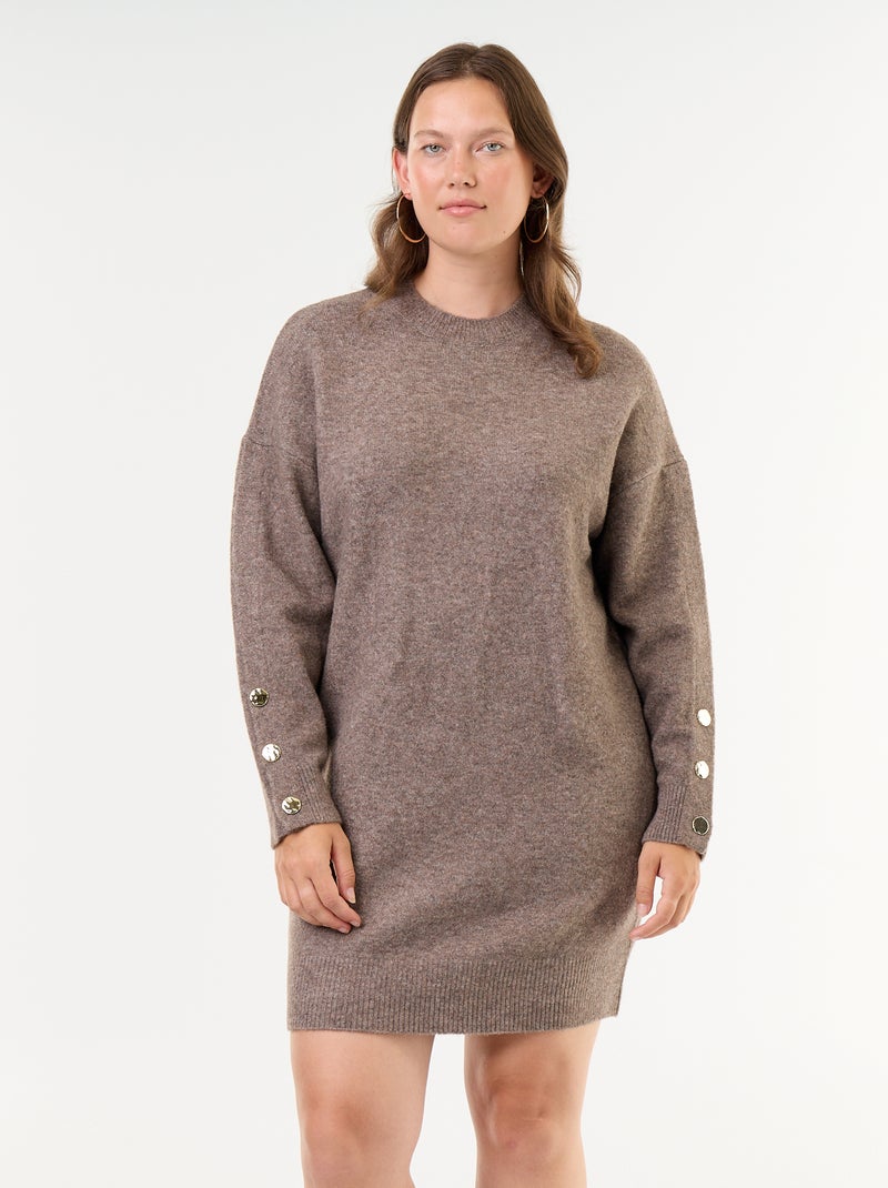 Vestido de punto con mangas abotonadas Marron - Kiabi