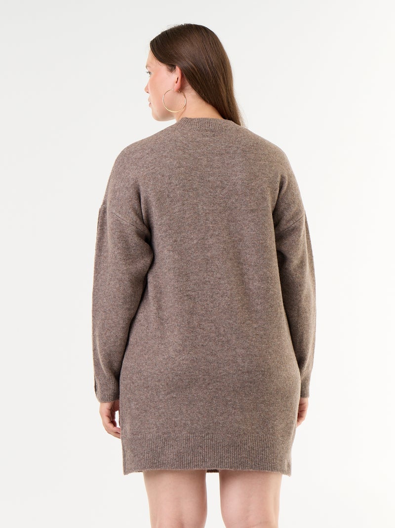Vestido de punto con mangas abotonadas Marron - Kiabi