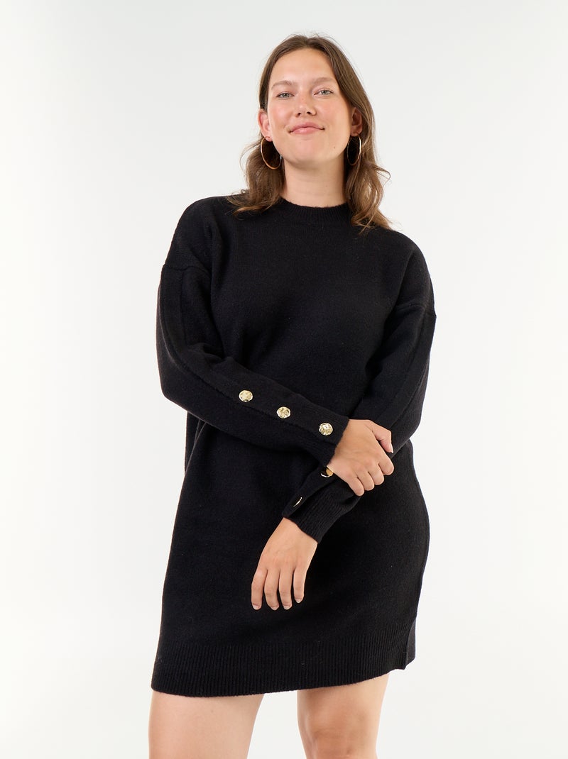 Vestido de punto con mangas abotonadas Negro - Kiabi
