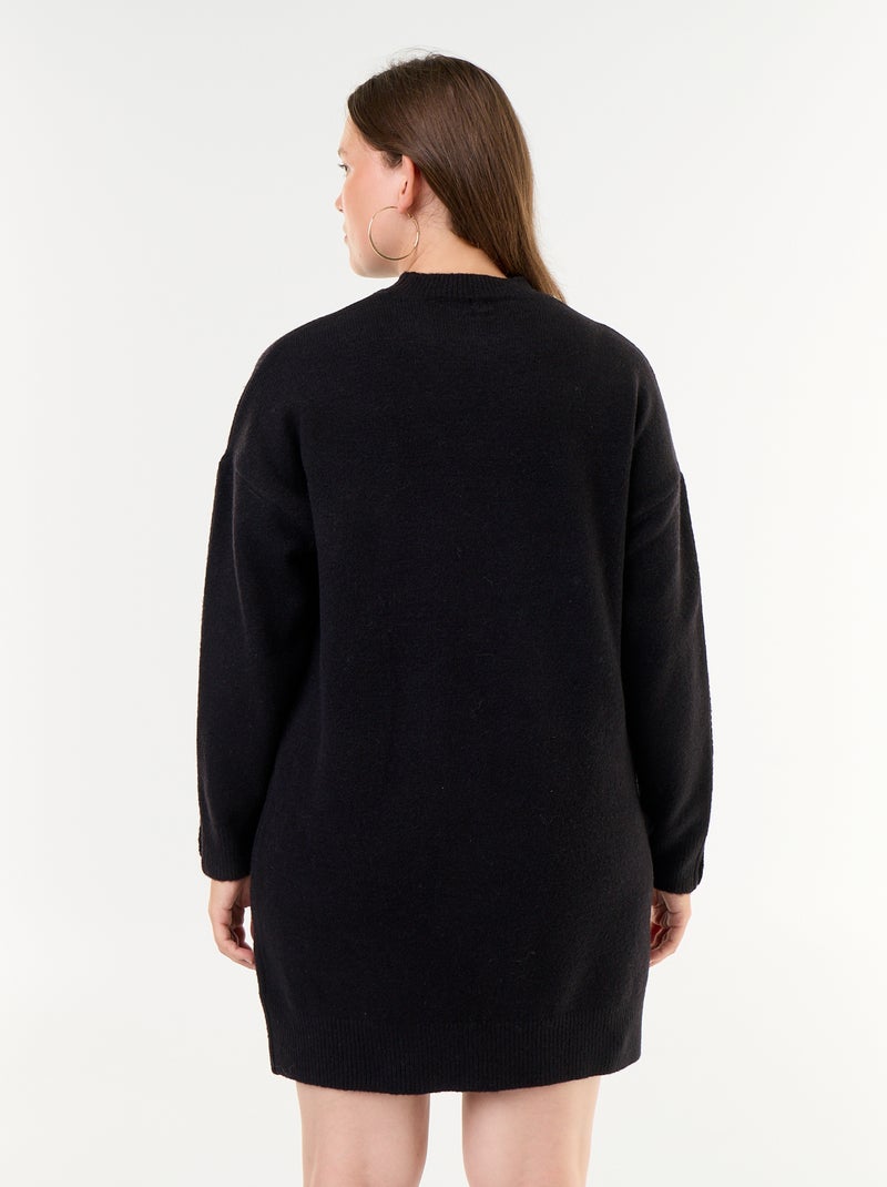 Vestido de punto con mangas abotonadas Negro - Kiabi