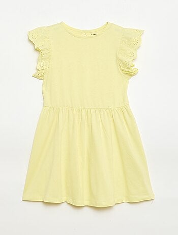 Vestido de punto con mangas cortas en bordado inglés