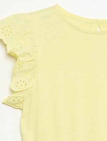 Vestido de punto con mangas cortas en bordado inglés