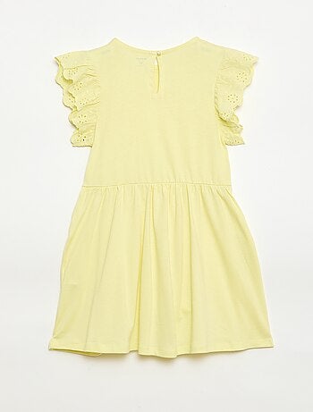 Vestido de punto con mangas cortas en bordado inglés