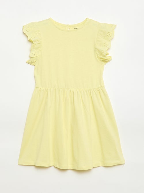Vestido de punto con mangas cortas en bordado inglés - Kiabi