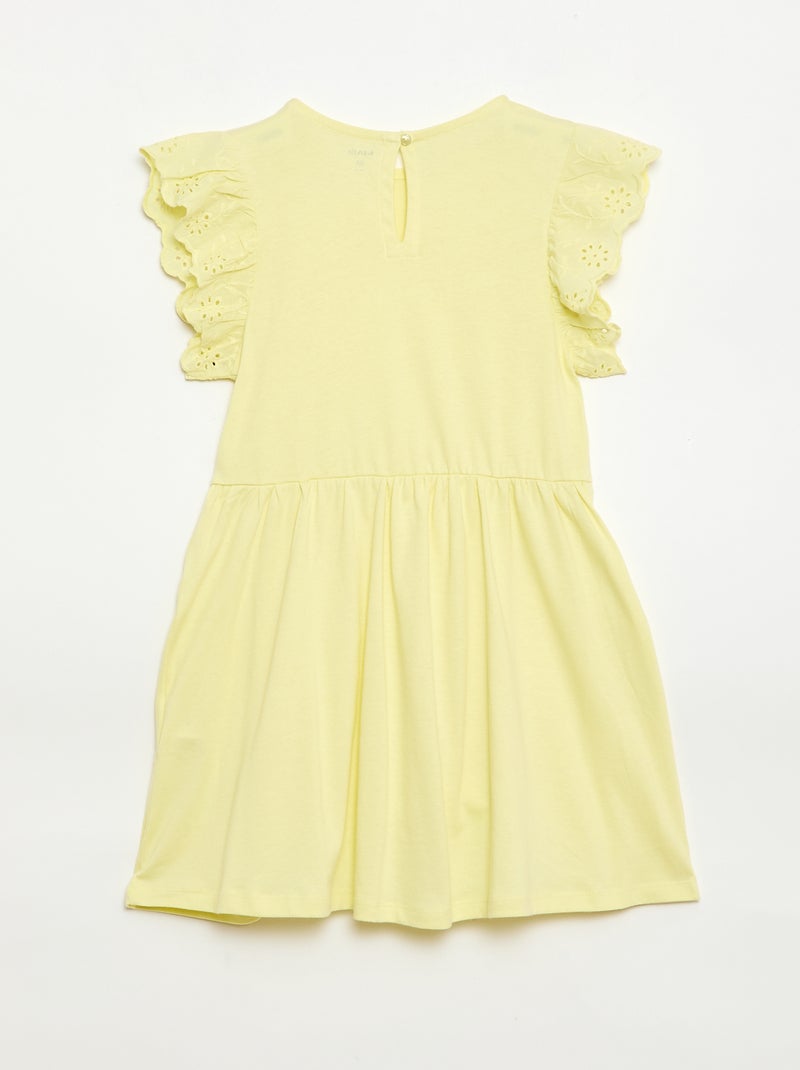 Vestido de punto con mangas cortas en bordado inglés Amarillo - Kiabi