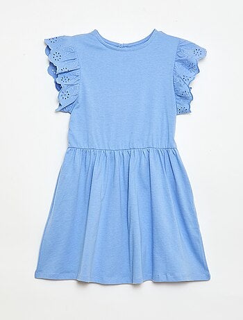 Vestido de punto con mangas cortas en bordado inglés