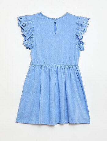 Vestido de punto con mangas cortas en bordado inglés