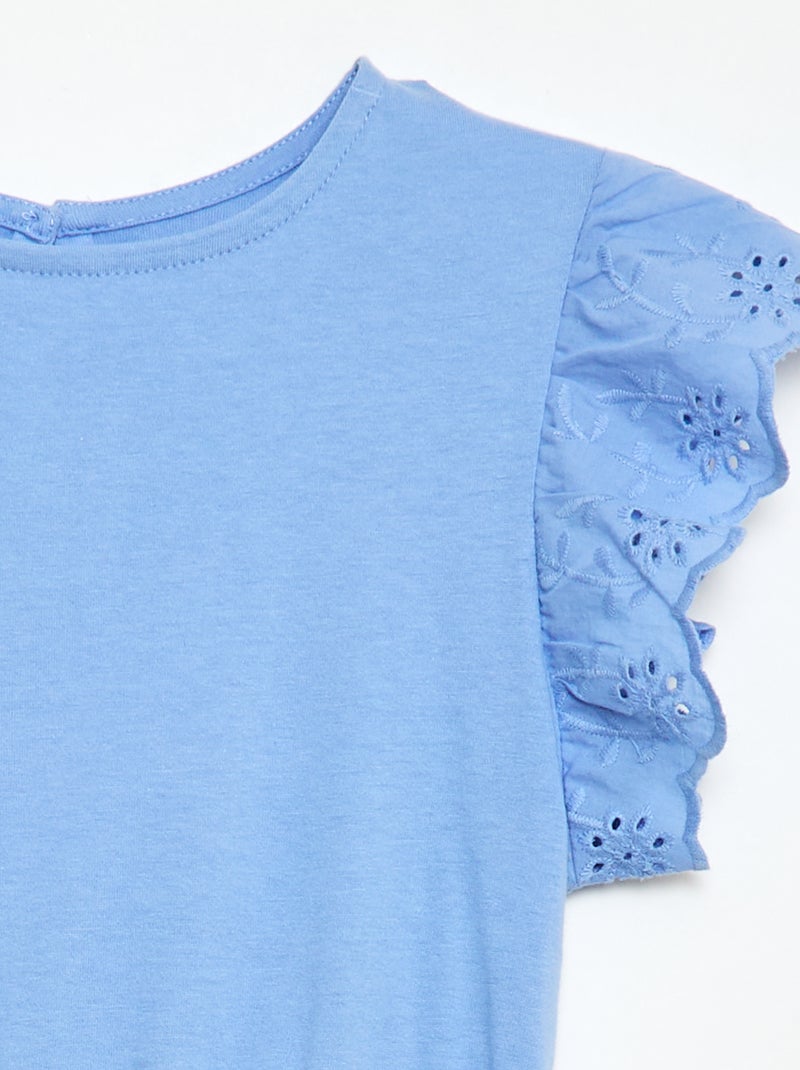 Vestido de punto con mangas cortas en bordado inglés Azul - Kiabi