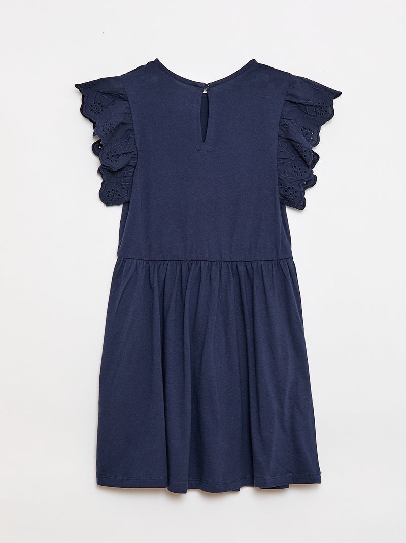 Vestido de punto con mangas cortas en bordado inglés Azul marino - Kiabi