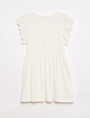 Vestido de punto con mangas cortas en bordado inglés