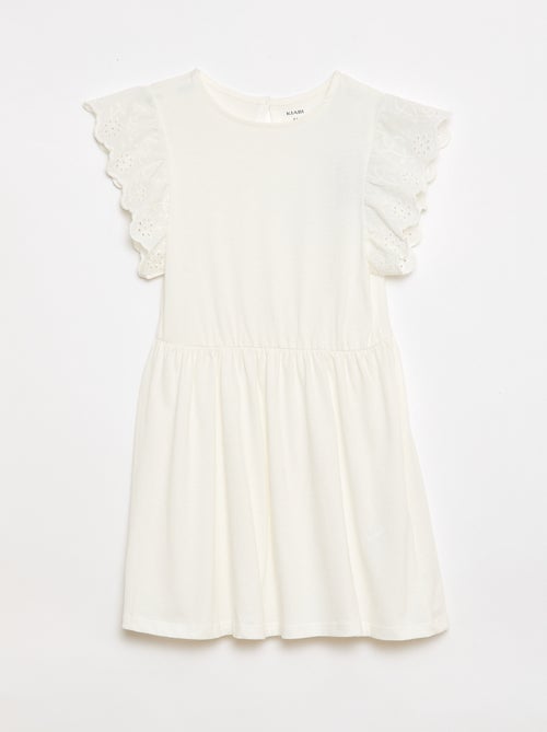 Vestido de punto con mangas cortas en bordado inglés - Kiabi