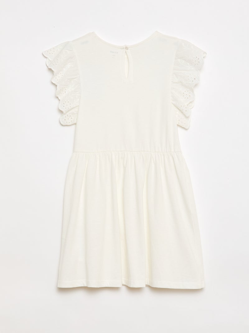 Vestido de punto con mangas cortas en bordado inglés Blanco - Kiabi