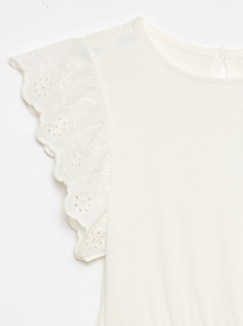 Vestido de punto con mangas cortas en bordado inglés Blanco - Kiabi