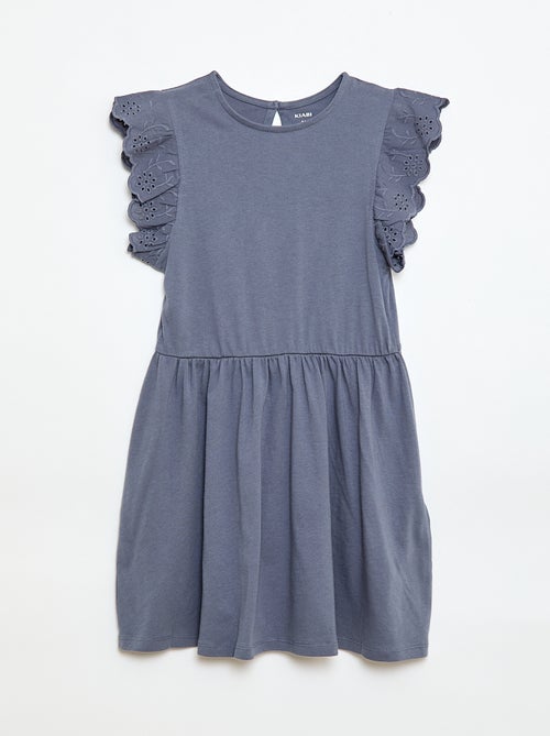 Vestido de punto con mangas cortas en bordado inglés - Kiabi