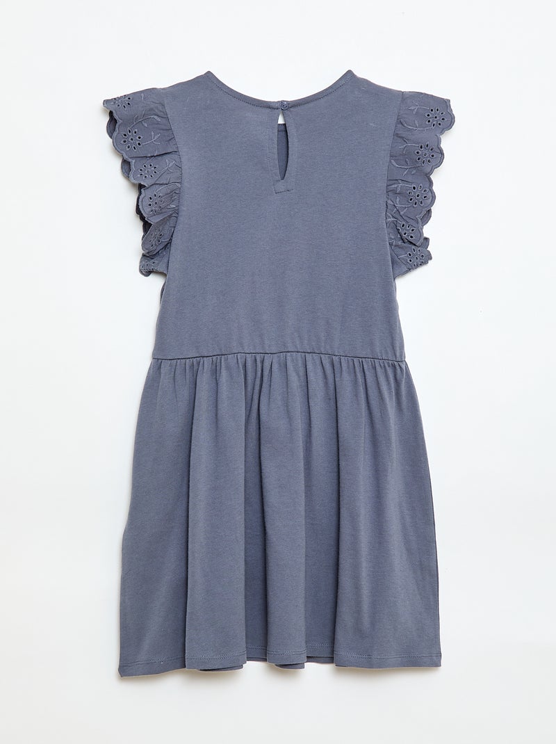 Vestido de punto con mangas cortas en bordado inglés Gris - Kiabi