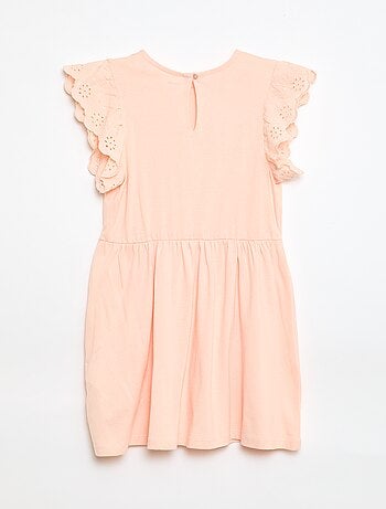 Vestido de punto con mangas cortas en bordado inglés