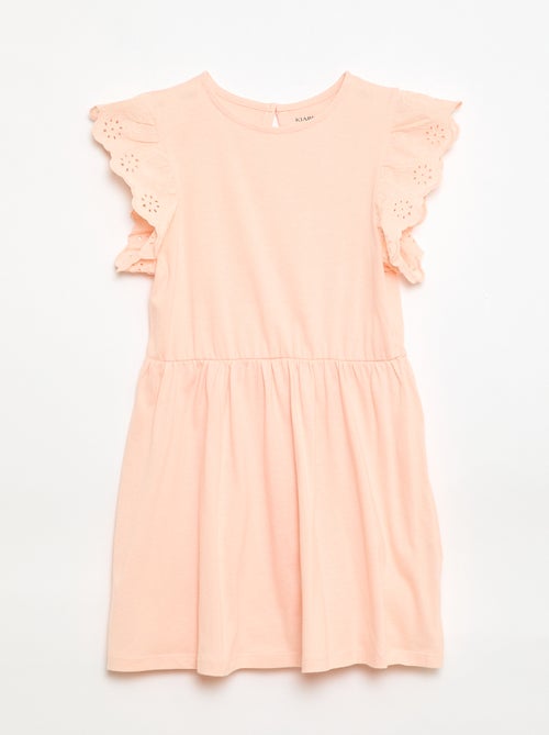 Vestido de punto con mangas cortas en bordado inglés - Kiabi