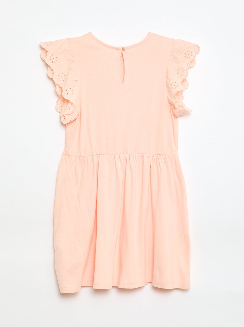 Vestido de punto con mangas cortas en bordado inglés Naranja - Kiabi