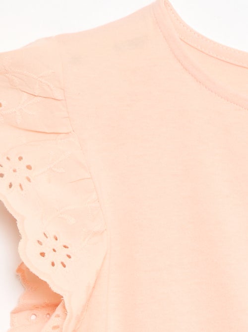 Vestido de punto con mangas cortas en bordado inglés - Kiabi