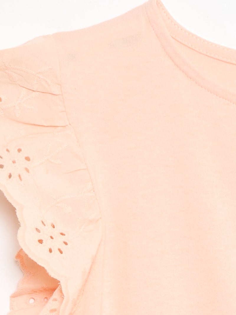 Vestido de punto con mangas cortas en bordado inglés Naranja - Kiabi