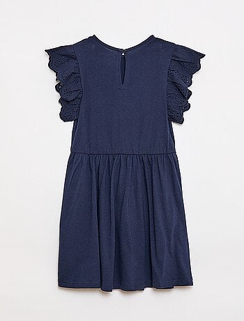 Vestido de punto con mangas cortas en bordado inglés