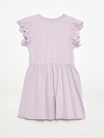 Vestido de punto con mangas cortas en bordado inglés