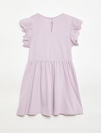 Vestido de punto con mangas cortas en bordado inglés